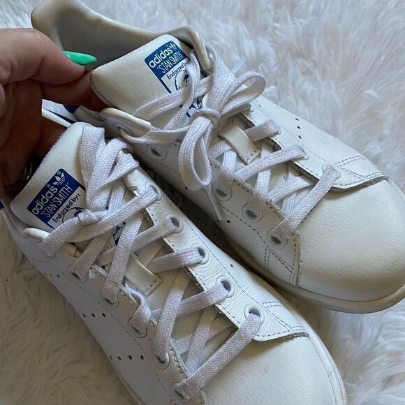 Adidas Stan Smith Sneakers Shoes White Blue Athletic Mens Size 4 - Picture 4 of 14